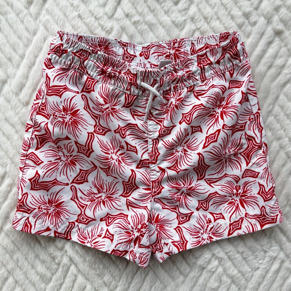 Janie and Jack Size 3 Red White Hibiscus Swim Trunks Tropical Beach